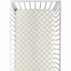 Gingham Checkered Plaid Collection Taupe and White Crib Sheet