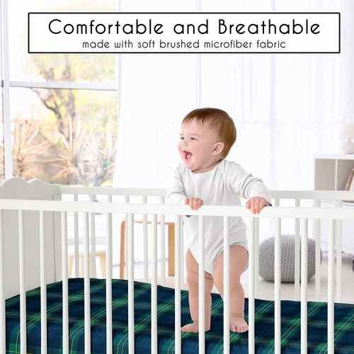 Gingham Green Plaid Collection Crib Sheet - alt image 1