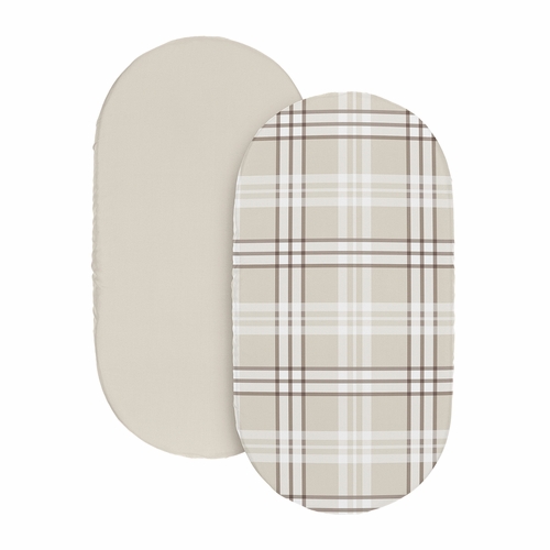Gingham Taupe Plaid Collection 2 Pack Baby Bassinet Fitted Sheets - alt image 1