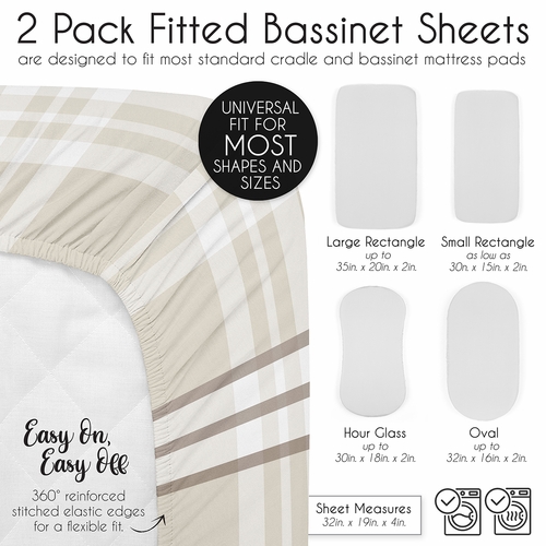 Gingham Taupe Plaid Collection 2 Pack Baby Bassinet Fitted Sheets - alt image 5
