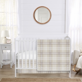Gingham Taupe Plaid Collection 3 Piece Crib Bedding