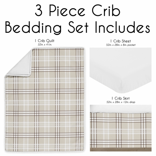 Gingham Taupe Plaid Collection 3 Piece Crib Bedding - alt image 1