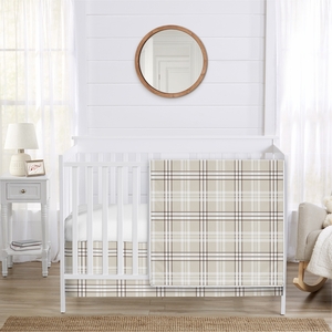 Gingham Taupe Plaid Collection 3 Piece Crib Bedding
