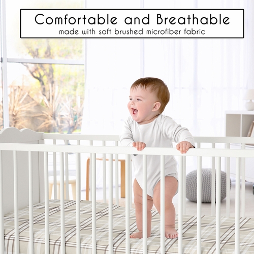 Gingham Taupe Plaid Collection Crib Sheet - alt image 1