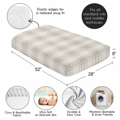 Gingham Taupe Plaid Collection Crib Sheet - alt image 3