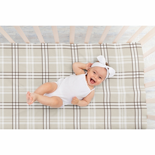 Gingham Taupe Plaid Collection Crib Sheet - alt image 5