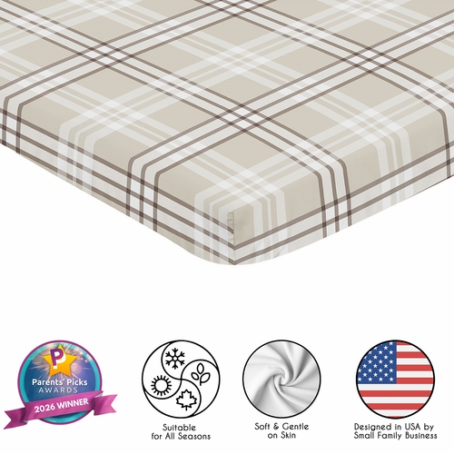 Gingham Taupe Plaid Collection Mini Crib Sheet - alt image 1