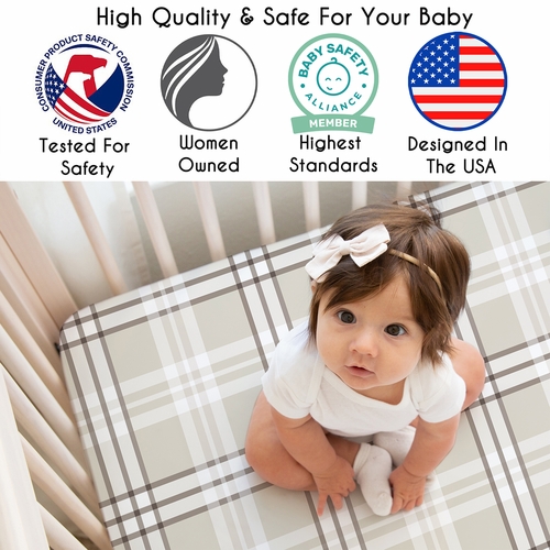 Gingham Taupe Plaid Collection Mini Crib Sheet - alt image 2