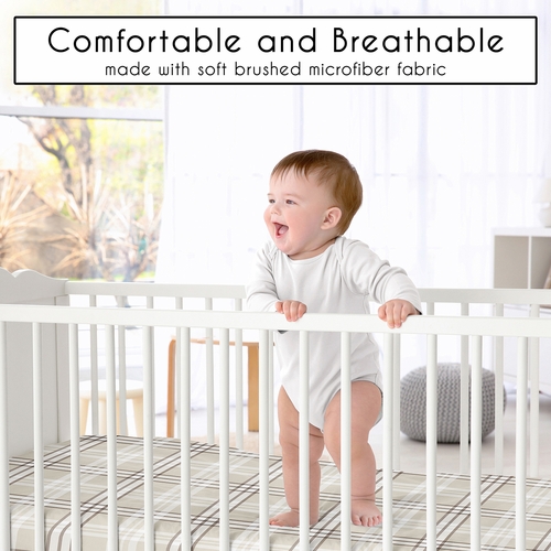 Gingham Taupe Plaid Collection Mini Crib Sheet - alt image 3