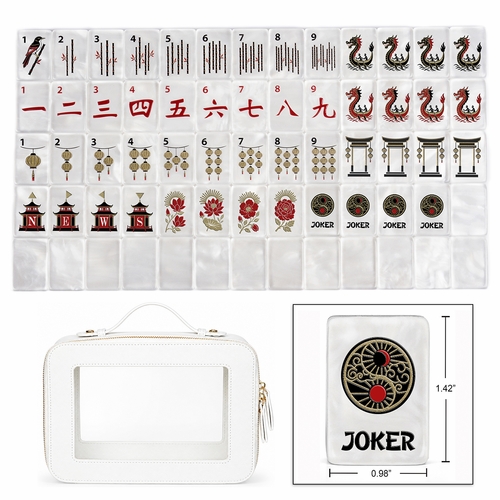 Golden Pearl Collection American Mahjong Tile Set (160PC) 1.42 Pearlescent Acrylic with Faux Leather Travel Bag