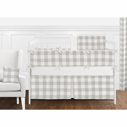 Gray and White Buffalo Check 9 Piece Crib Bedding Collection