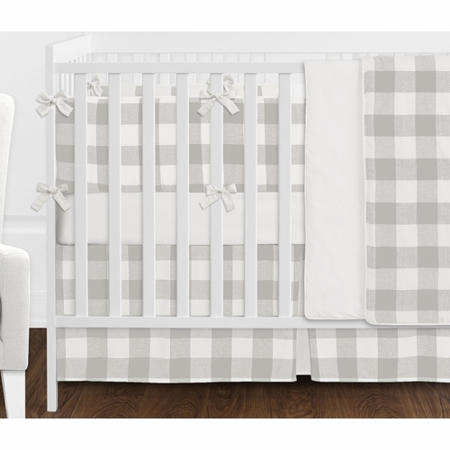 Gray and White Buffalo Check 9 Piece Crib Bedding Collection - alt image 1
