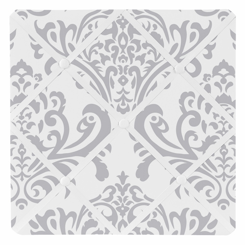 Gray and White Damask Fabric Memo Board