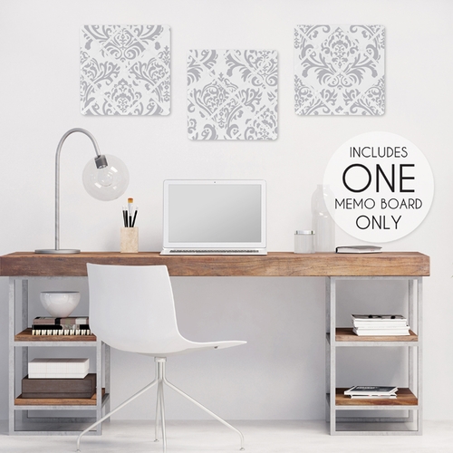 Gray and White Damask Fabric Memo Board - alt image 1