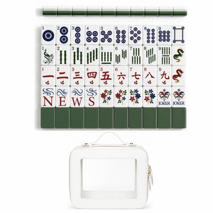 Green Classic Collection American Mahjong Tile Set (160pc) 1.26in. Layered Acrylic with White Faux Leather Travel Bag