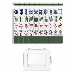 Green Classic Collection American Mahjong Tile Set (160pc) 1.26in. Layered Acrylic with White Faux Leather Travel Bag