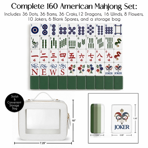 Green Classic Collection American Mahjong Tile Set (160pc) 1.26in. Layered Acrylic with White Faux Leather Travel Bag - alt image 2