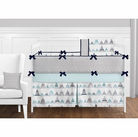 Grey and Aqua Mountains 9 Piece Crib Bedding Collection