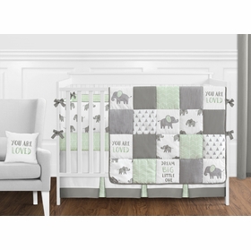 Grey and Mint Elephant 9 Piece Crib Bedding Collection
