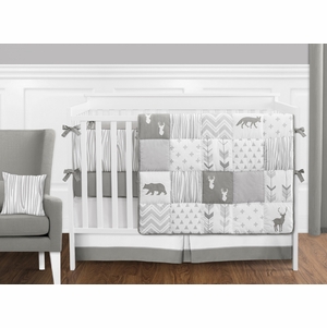 Grey and White Woodsy 9 Piece Crib Bedding Collection