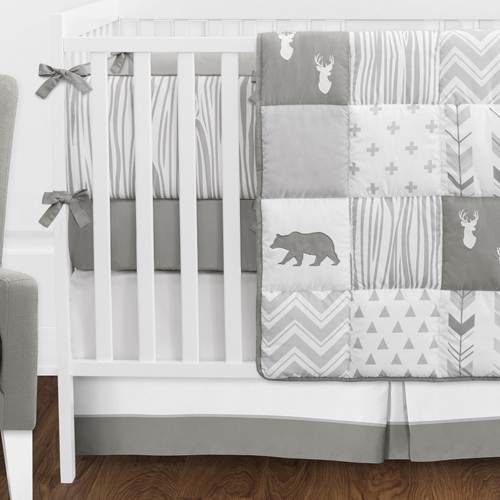 Grey and White Woodsy 9 Piece Crib Bedding Collection - alt image 3