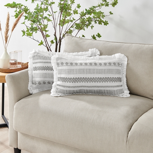 Grey Boho Tribal Jacquard Collection Lumbar Throw Pillow Covers - 2 Pack Set
