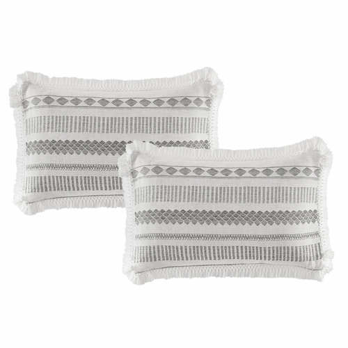 Grey Boho Tribal Jacquard Collection Lumbar Throw Pillow Covers - 2 Pack Set - alt image 1