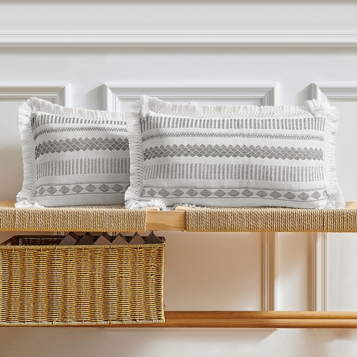 Grey Boho Tribal Jacquard Collection Lumbar Throw Pillow Covers - 2 Pack Set - alt image 2