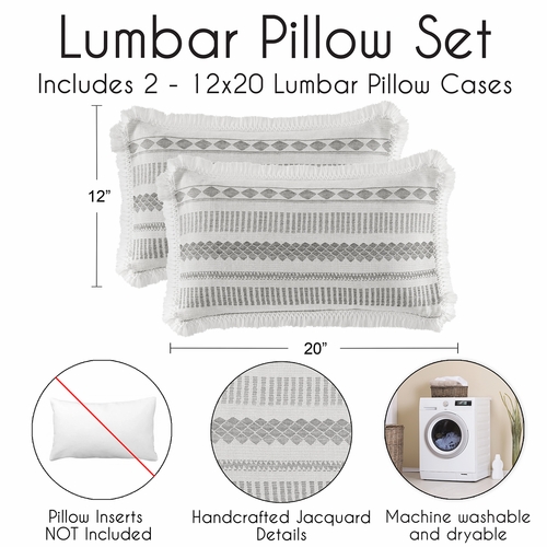 Grey Boho Tribal Jacquard Collection Lumbar Throw Pillow Covers - 2 Pack Set - alt image 3