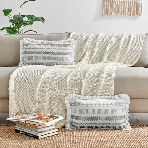 Grey Boho Tribal Jacquard Collection Lumbar Throw Pillow Covers - 2 Pack Set - alt image 4