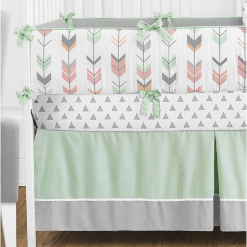Grey, Coral and Mint Mod Arrow 9 Piece Crib Bedding Collection - alt image 1
