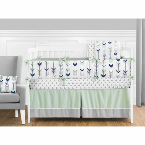 Grey, Navy and Mint Mod Arrow 9 Piece Crib Bedding Collection