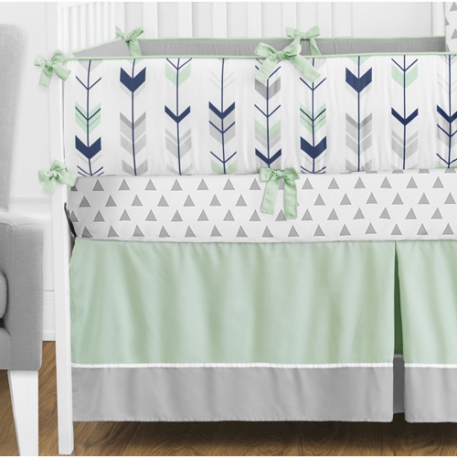 Grey, Navy and Mint Mod Arrow 9 Piece Crib Bedding Collection - alt image 1