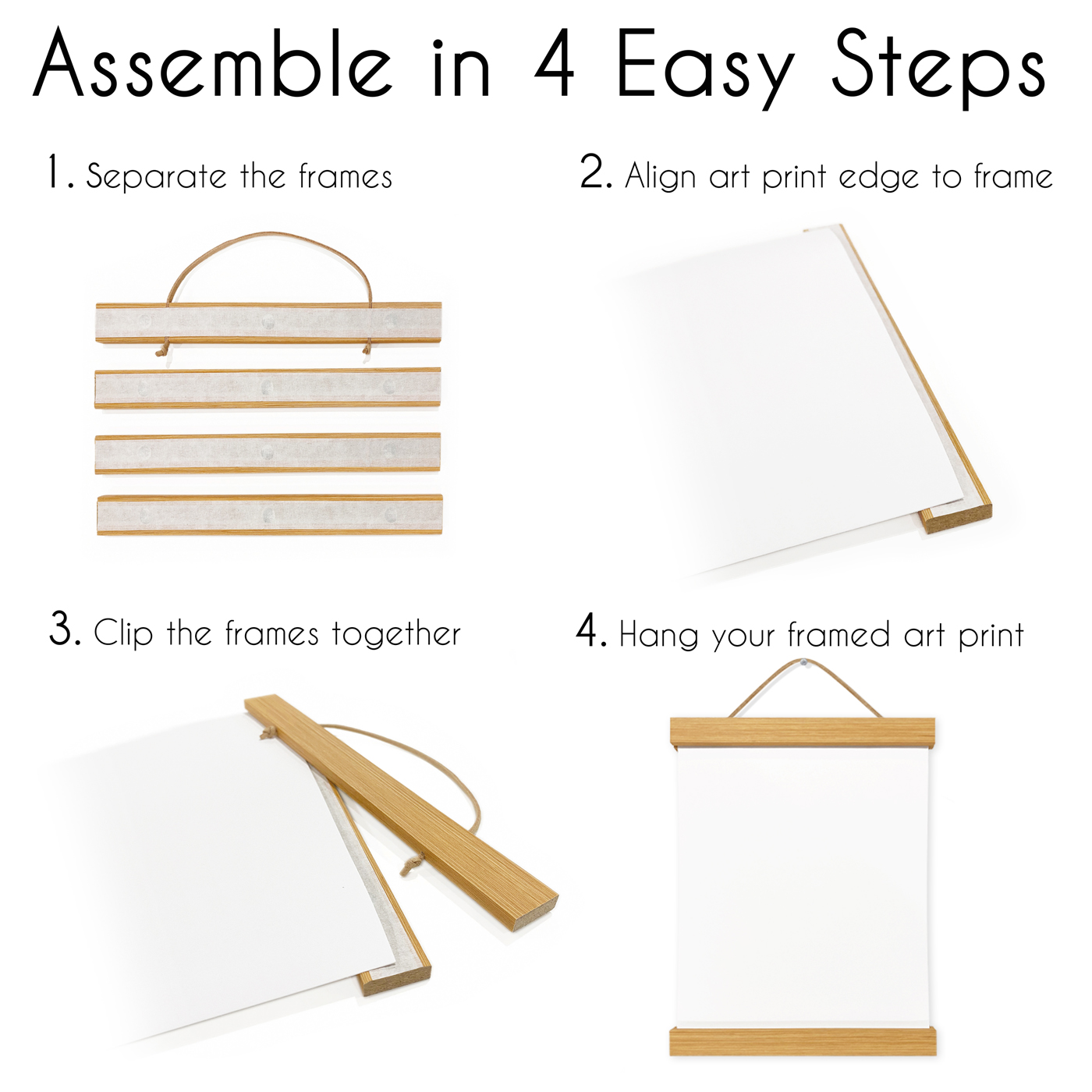 Hanging Wall Art Print Wood Frames 4 Piece Set