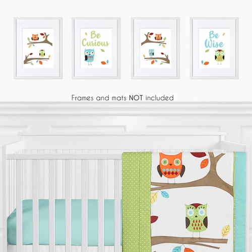 Hooty Turquoise and Lime Collection Wall Art Prints - Set of 4 - alt image 1