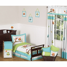 Hooty Turquoise and Lime Toddler Bedding Collection