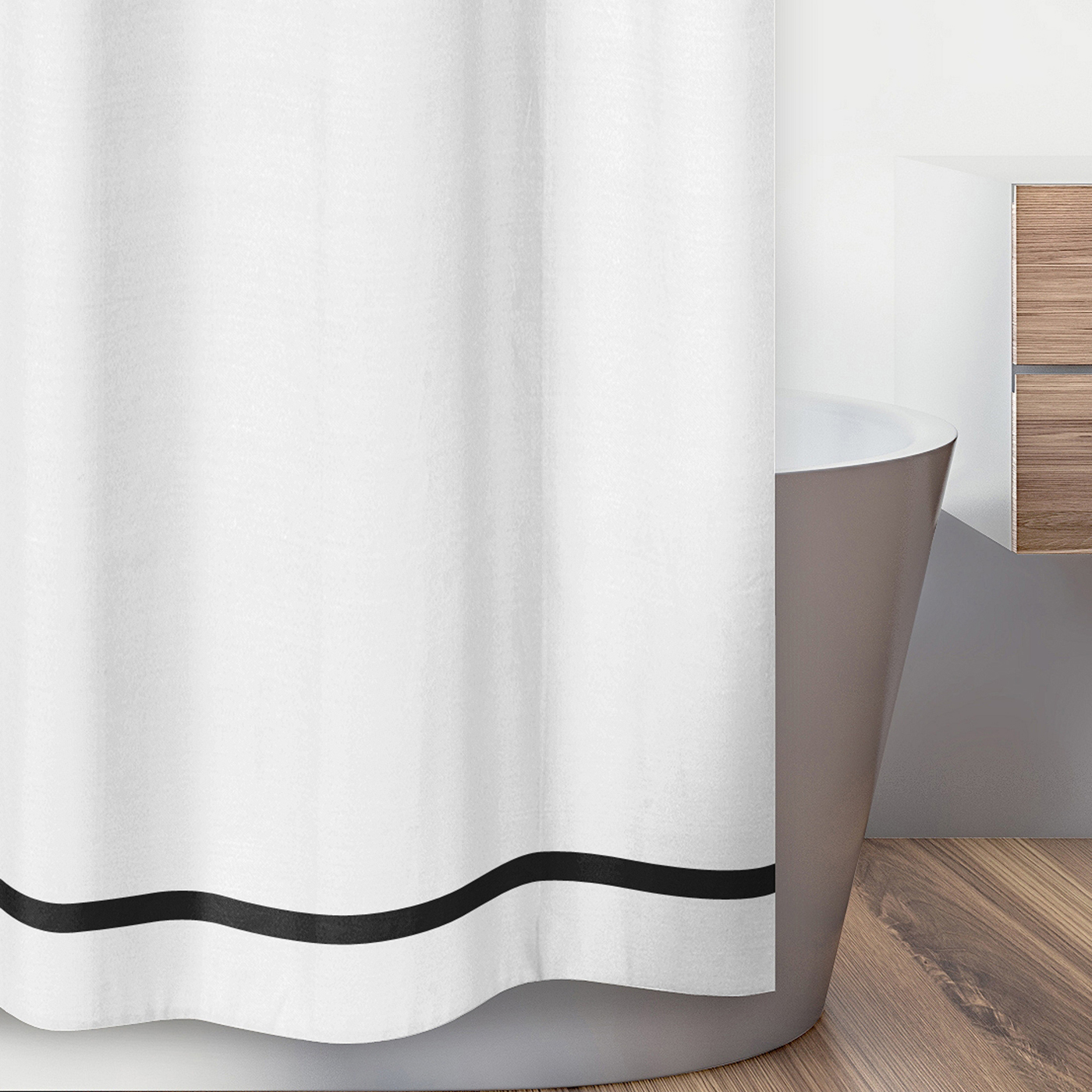 Hotel White and Black Shower Curtain