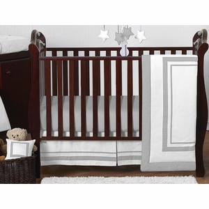 Hotel White and Gray 11 Piece Bumperless Crib Bedding Collection