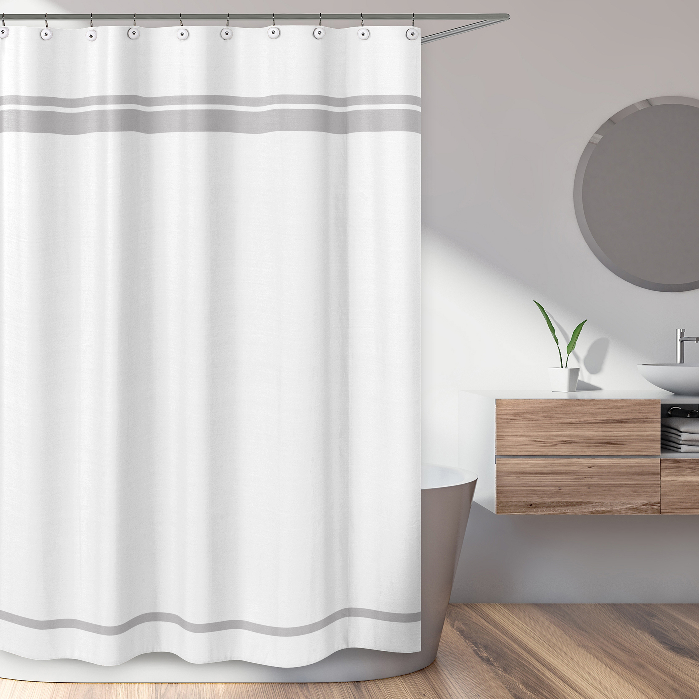 Hotel White and Gray Shower Curtain