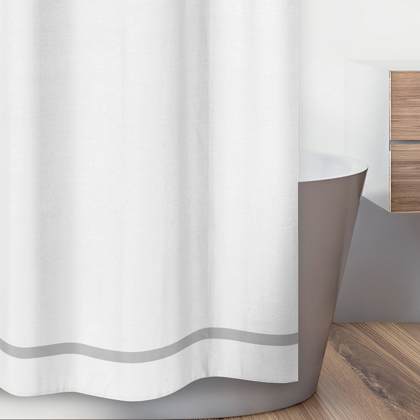 Hotel White and Gray Shower Curtain