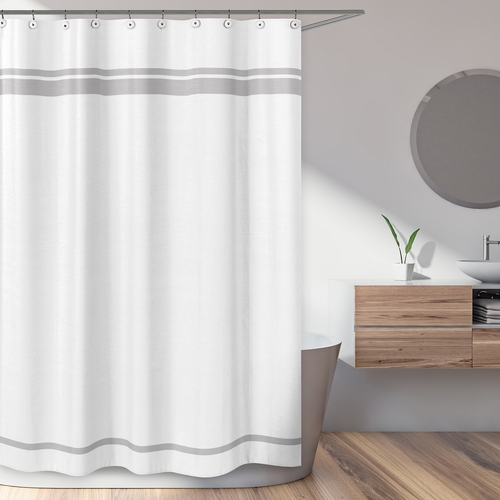 Hotel White and Gray Shower Curtain - alt image 1