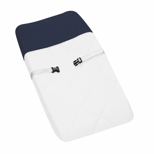 Hotel White and Navy Changing Pad Cover