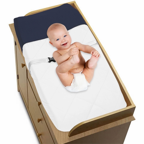 Hotel White and Navy Changing Pad Cover - alt image 2