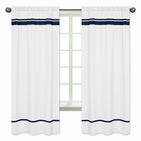 Hotel White and Navy Window Panels - Set of 2