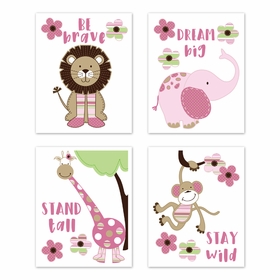 Jungle Friends Collection Wall Art Prints - Set of 4
