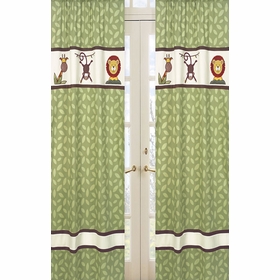 Jungle Time Green Leaf Print Window Panels - Set of 2