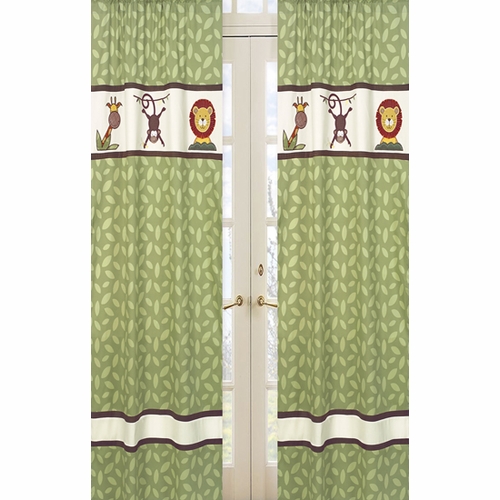 Jungle Time Green Leaf Print Window Panels - Set of 2