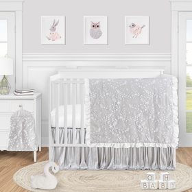 Lace Grey Collection 4 Piece Crib Bedding