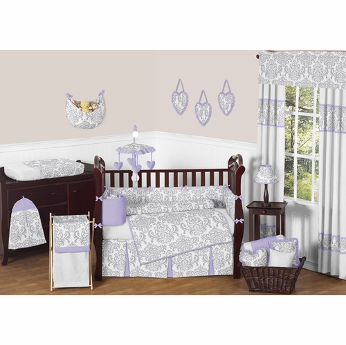 Lavender and Gray Elizabeth 9 Piece Crib Bedding Collection