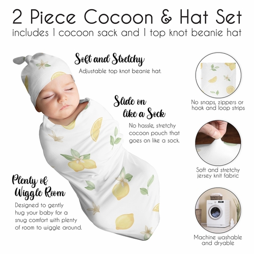 Lemon Collection Baby Cocoon and Beanie Hat - 2 Piece Set - alt image 5